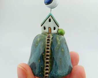 Crescent Moon Inn...Tiny Ceramic Landscape Nugget by elukka