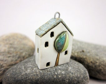 Vegan...OOAK Miniature House Pendant in Stoneware by elukka