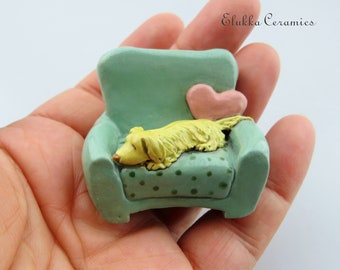 Napping Yellow Labrador...Miniature Ceramic Sculpture by elukka