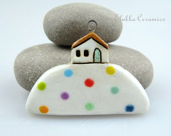 Hilltop Cottage #7...Ceramic Pendant by elukka...Candy Farm