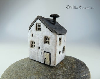 Collectible Miniature RAKU House by elukka...WHITE #2