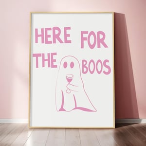 Halloween Różowy Duch Ścienny Sztuka Kokietka Estetyczny Koktajl Bar Wózek Modny Preppy Apartament Plakat Wydruk Straszny Świąteczny Dziewczęcy Wystrój Pokoju
