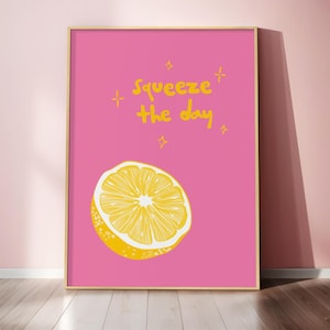 Roze citroen fruit trendy preppy muurkunst print keuken decor grappig badkamer muur decor Squeeze The Day