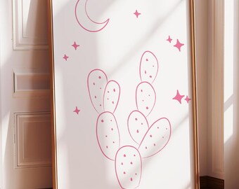 Cowgirl Coastal Western Pink Cactus Desert Nights Wall Art Print Trendy Preppy Printable Poster Colorful Dorm Apartment Print