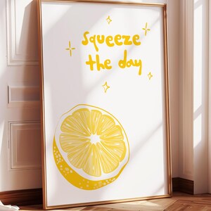 Knijp de dag roze geel citroen fruit trendy preppy muurkunst print keuken decor grappig badkamer muur decor