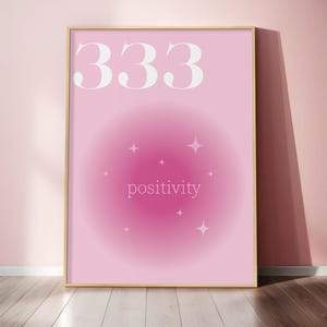 333 Aura Angel Number Pink Minimalist Manifest Spiritual Trendy Wall Art Feminine Preppy Apartment Poster