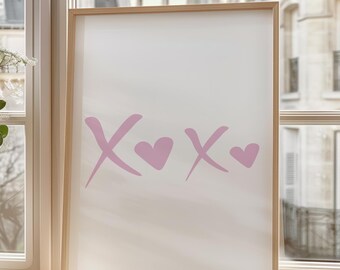 XOXO Wall Art Print, Cute Printable Poster, Soft Pink Trendy Dorm Print, Coquette Digital Print