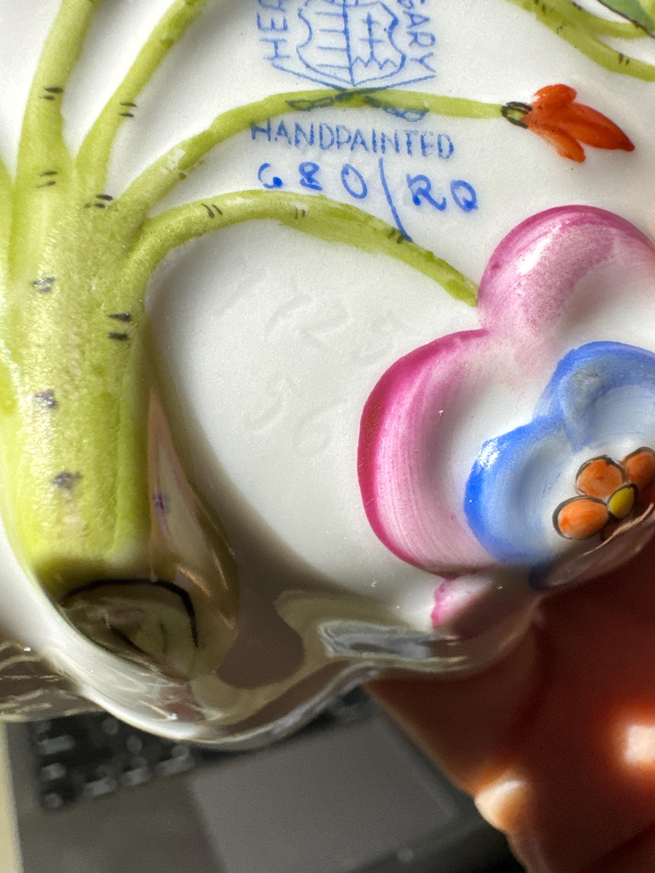 ヘレンド・ロスチャイルド作 野鳥と蝶の葉の皿 - グリーンハンドルの