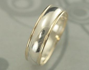 Band Comfort Fit Ring Two Tone Band Silver and Gold Ring Men’s Wedding Band 6mm Wide Ring Comfortable Men’s Ring Touch of Gold Band Handmade