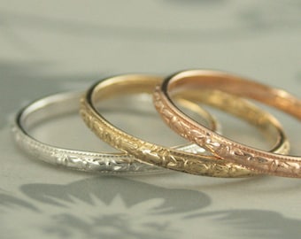 10K Gold Ring 10K Gold Band Antique Style Ring Antique Style Band Gold Wedding Ring Orange Blossom Band Thin Renaissance Women's Gold Band