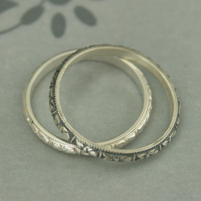 Silver Wedding Band Women's Wedding Ring Thin Renaissance Etsy
