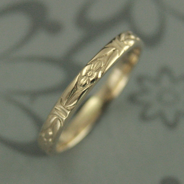 Yellow Gold Band~10K Gold Ring~10K Gold Band~Antique Ring~Vintage Wedding Band~Handmade Wedding Ring~Orange Blossom Ring~Romance Ring