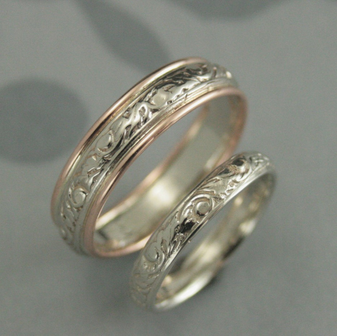 Gold and Silver Wedding Band Setgoing Baroque Touch of Gold Bimetal Wedding Ringsvine and Leaf