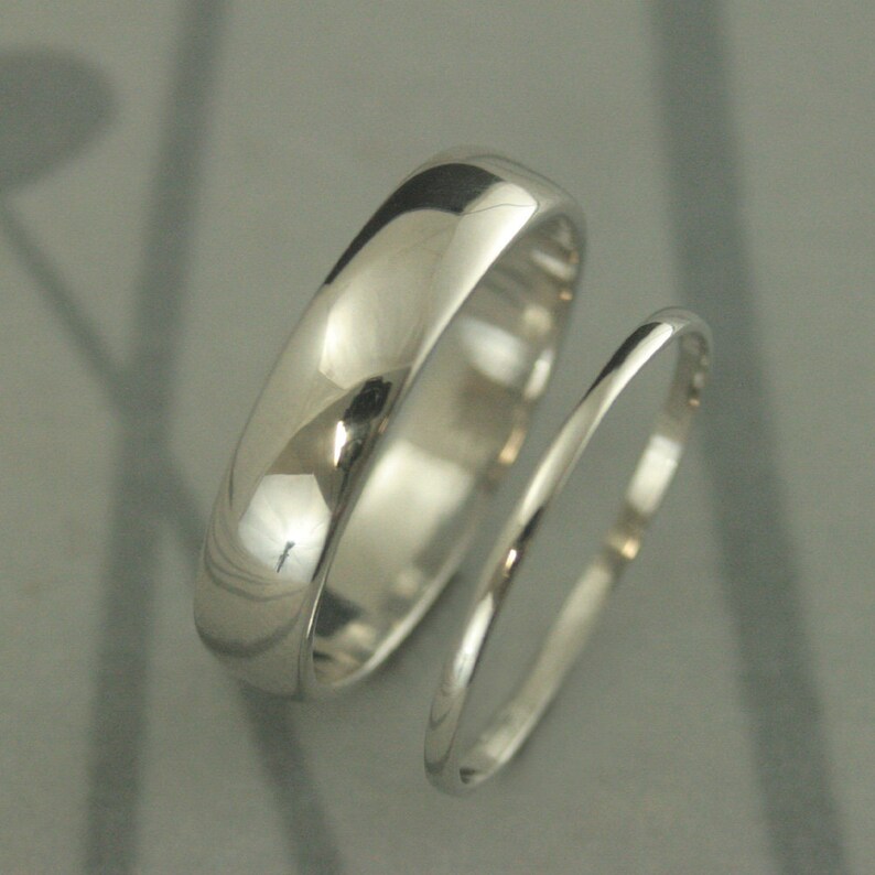 Platinum Wedding Set Platinum His and Hers Rings 5mm and 1.5mm Etsy