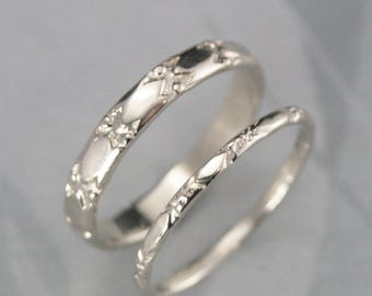 14K White Gold Wedding Ring Set King Arthur and Guinevere Medieval His and Hers Gold Wedding Bands Handmade Romantic LIMITED EDITION