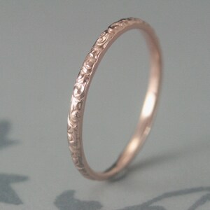 Thin Rose Gold Wedding Ring14K Rose Gold Rococo in the Disco Wedding BandSolid 14K Gold Swirl Patterned Ring Custom made in YOUR Size image 3