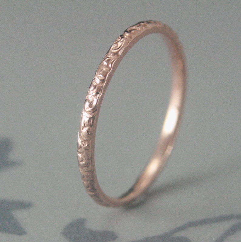 Thin Rose Gold Wedding Ring14K Rose Gold Rococo in the Disco Wedding BandSolid 14K Gold Swirl Patterned Ring Custom made in YOUR Size image 3