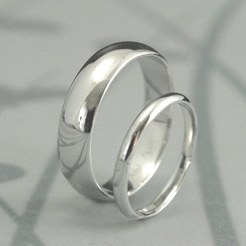 Traditional Rings~14K White Gold Bands~5mm Band~2mm Ring~Men's Wedding Band~Women's Wedding Ring~Half Round Rings~His & Hers Bands~Gold Ring image 3