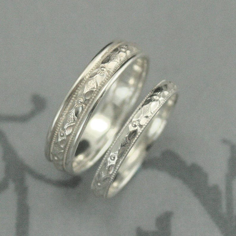 Silver Wedding Rings for Women Silver Ring Men's Wedding Band Women's Wedding Ring Set Renaissance Handmade Bands His and Hers Promise Rings image 2