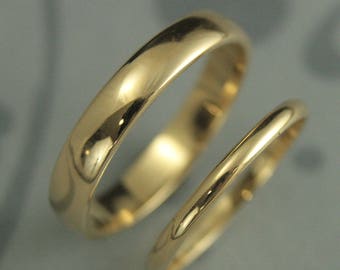 18K Gold Wedding Set 18K Wedding Rings Classic Gold Rings 18K Mens Ring 18K Womens Ring 18K His and Hers Bands Groom and Bride Set Handmade