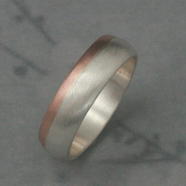 14K Rose Gold and Silver Ring Two Tone Band Modern Men's Band Men's Wedding Band 6mm Wide Band Men's Wedding Ring Two Tone Band Mixed Metal