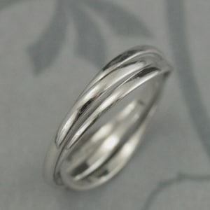 Solid 14K White Gold Rolling Ring White Gold Interlocking Ring Three 1.5mm Wide Half Round Bands Wedding Band Any Gold Color