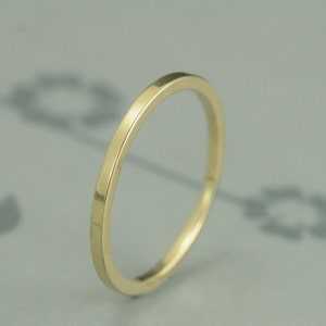 1.5mm Thin Yellow Gold Band, 10K 14K 18K Solid Gold, Square Tiny Plain Midi Knuckle Band, Flat Ring Spacer, Ring Divider, Ring Guard