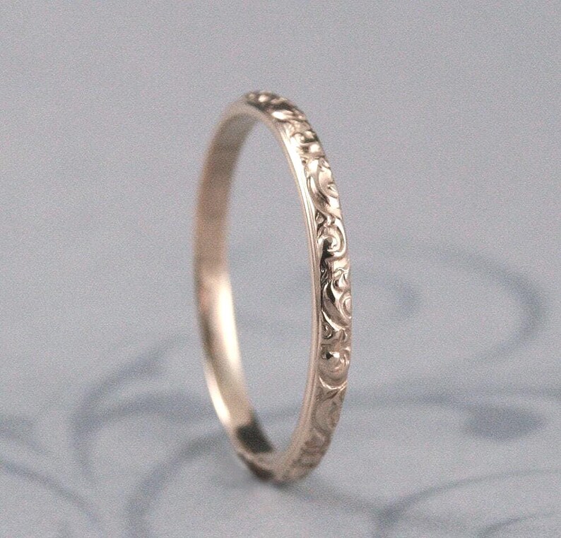Gold Wedding Band--Solid 14K Yellow Gold Rococo in the Disco Wedding Band--Solid 14K Gold Swirl Patterned Ring Custom made in YOUR Size image 4