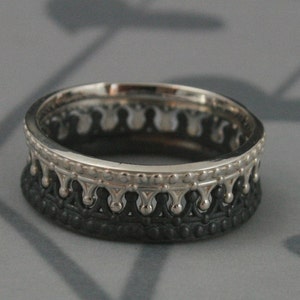 Black and Sterling Silver Crown Band SETCheck MateCrown RingQueen and King Wedding Band Set image 1