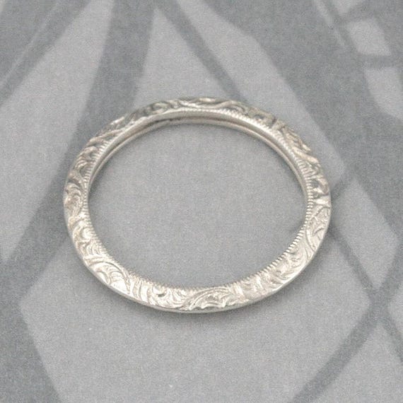 Engraved Wedding Band Knife Edge Ring Spacer Band Silver Stacking Ring Women’s Wedding Band Embossed Ring Swirl Pattern Fancy Knife Ring