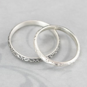 Silver Wedding Ring for Women Patterned Band Wedding Women's Silver Ring Renaissance Band Stacking Ring Milgrain Wedding Band Milgrain Ring image 3