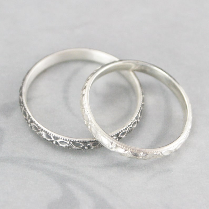Silver Wedding Ring for Women Patterned Band Wedding Women's Silver Ring Renaissance Band Stacking Ring Milgrain Wedding Band Milgrain Ring image 3