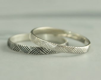 Silver Crosshatch Band--Basket Weave Ring--Silver Stacking Ring--Silver Wedding Band--Patterned Band--925 Sterling Silver--Pattern Ring