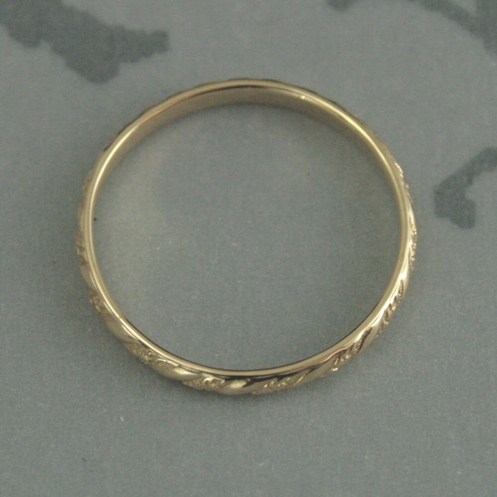 Thin Yellow Gold Band Versailles Pattern Band Women's Etsy