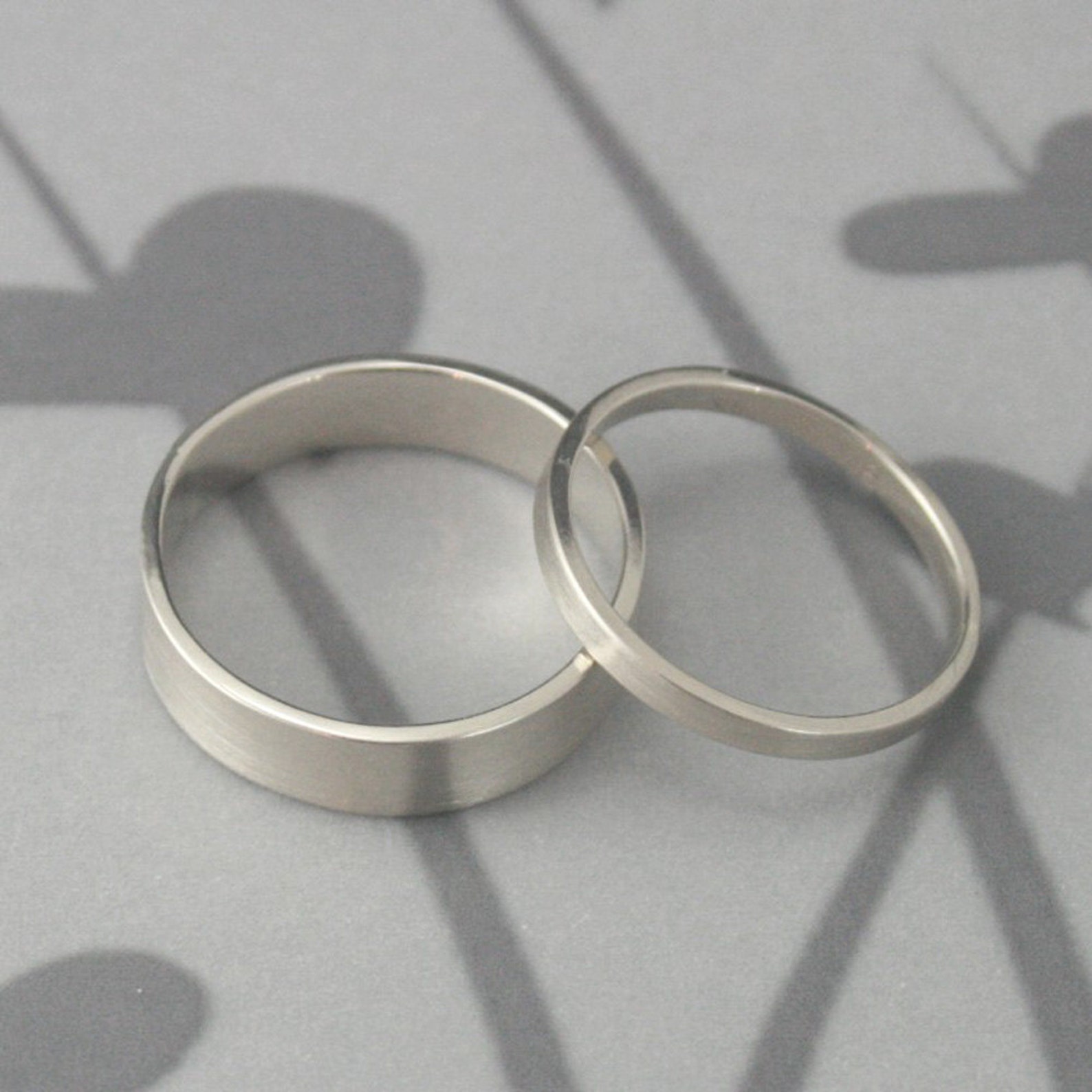 Solid 14K Gold Straight and Narrow Wedding Band SetFlat Edge Etsy