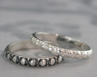 Silver Circles Spin Me Round Ring Embossed Design Silver Wedding Ring Silver Circle Band Hand Rolled Pattern Silver Stackable Ring Patterned