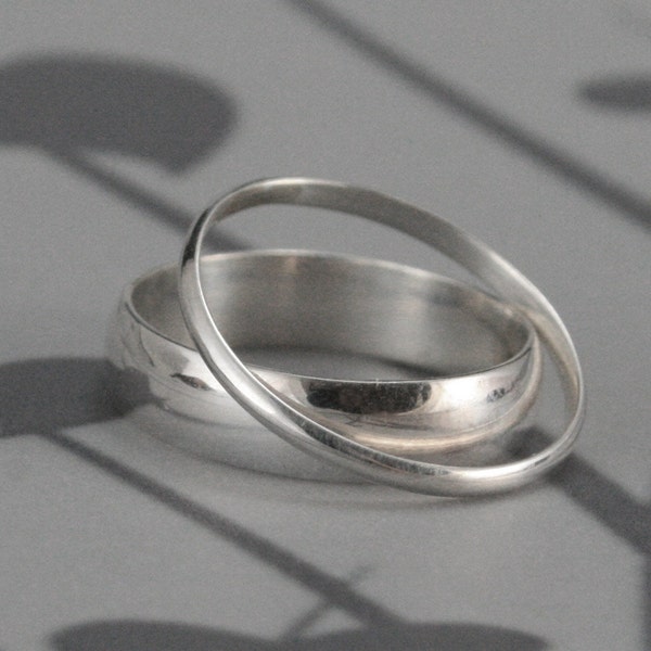 Silver Wedding Set--Through Thick and Thin Wedding Rings--Solid Sterling Silver Half Round Wedding Band Set