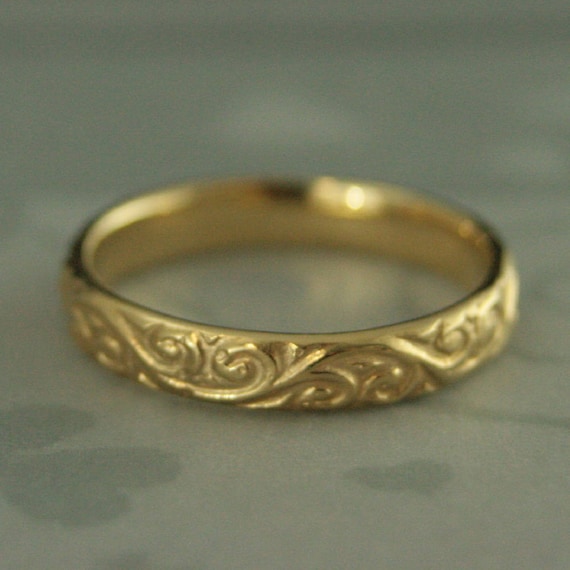 Un Par De Patrón De Rosa Vintage 18k Anillo De Bodas Dorado Un Par De Patrón De Rosa Vintage 18k Anillo De Bodas Dorado