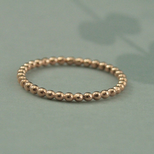 14K Rose Gold Bubble Band--Solid Rose Gold Beaded Band--Rose Gold Stacking Ring--Thin Beaded Band--Unique Wedding Band