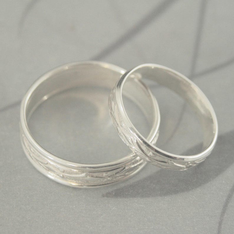 Silber Hochzeit Set Seine und Sie Eheringe Silber Eheringe Edwardian Bands Geometrische Ring Set Seine und Sie Silberringe Blazer Kunst Bild 2