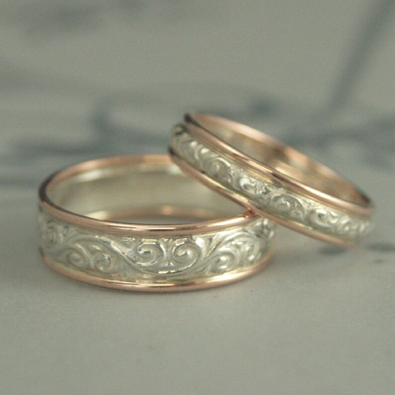Two Tone Wedding Set His Hers Two Tone Rings Womens Wedding Etsy