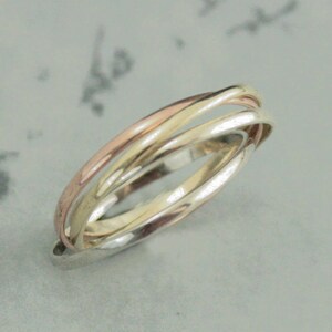 Rolling Ring Multi Color Ring Four Gold Rings 1.5mm Bands Wedding Ring 14K Gold Rings Interlocking Rings Intertwined Rings Gold image 6