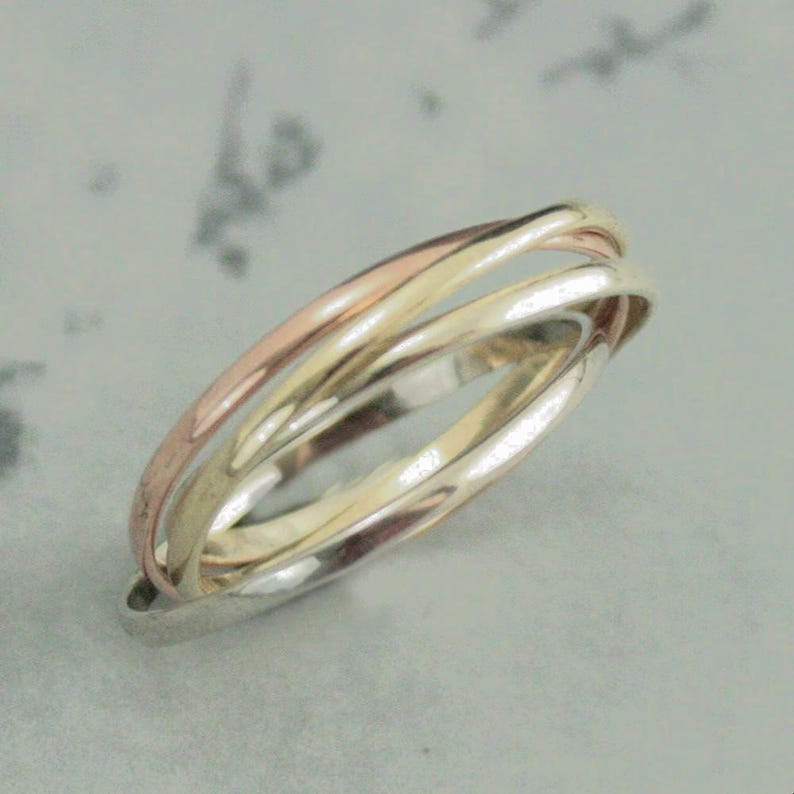 Rolling Ring Multi Color Ring Four Gold Rings 1.5mm Bands Wedding Ring 14K Gold Rings Interlocking Rings Intertwined Rings Gold image 6