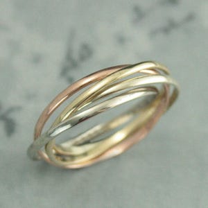 Rolling Ring Multi Color Ring Four Gold Rings 1.5mm Bands Wedding Ring 14K Gold Rings Interlocking Rings Intertwined Rings Gold