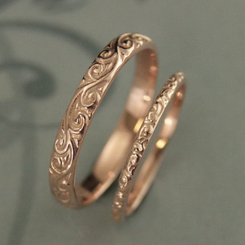 10K Gold Wedding Rings 10K Wedding Set Flourish and Rococo Etsy
