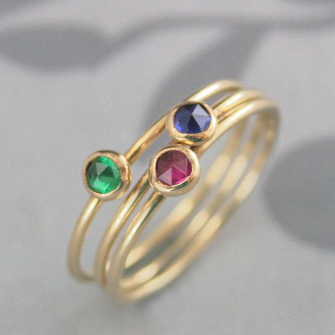 handmade ruby stone stacking ring delicate... Solid 14K Yellow Gold Tiny Stone Stacking Rings Gem Candy Emerald Ring ...