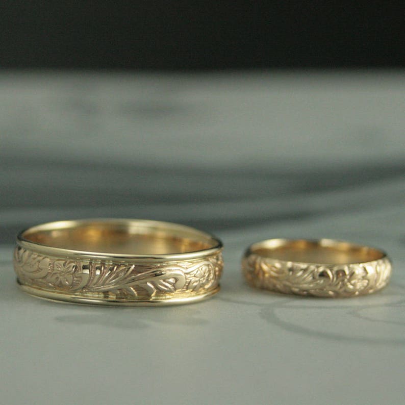 His and Hers Bands Gold Wedding Set His and Hers Rings Gold Etsy