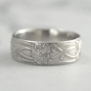 Wide Gold Band Gold Wedding Band Gold Wedding Ring Art Nouveau Style Band Fleur Nouveau Band Antique Style Wedding Band Floral Band 14K Gold