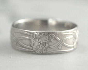 Wide Gold Band Gold Wedding Band Gold Wedding Ring Art Nouveau Style Band Fleur Nouveau Band Antique Style Wedding Band Floral Band 14K Gold