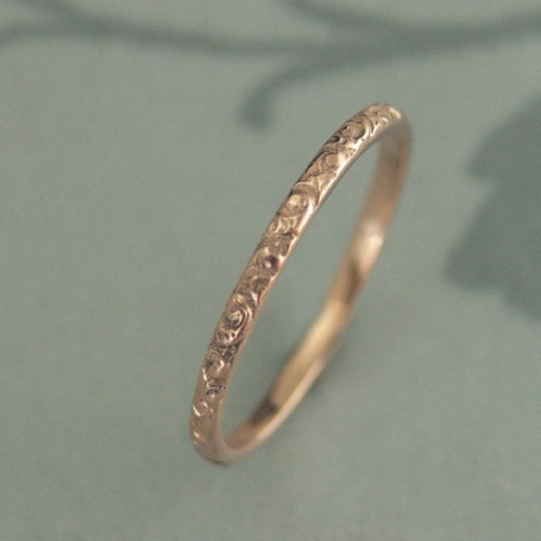 Rose Gold Wedding Band~Rose Gold Ring~Women's Wedding Ring~Thin Rose Gold Band~10K Gold Band~Antique Style Ring~Vintage Style Band~Rococo